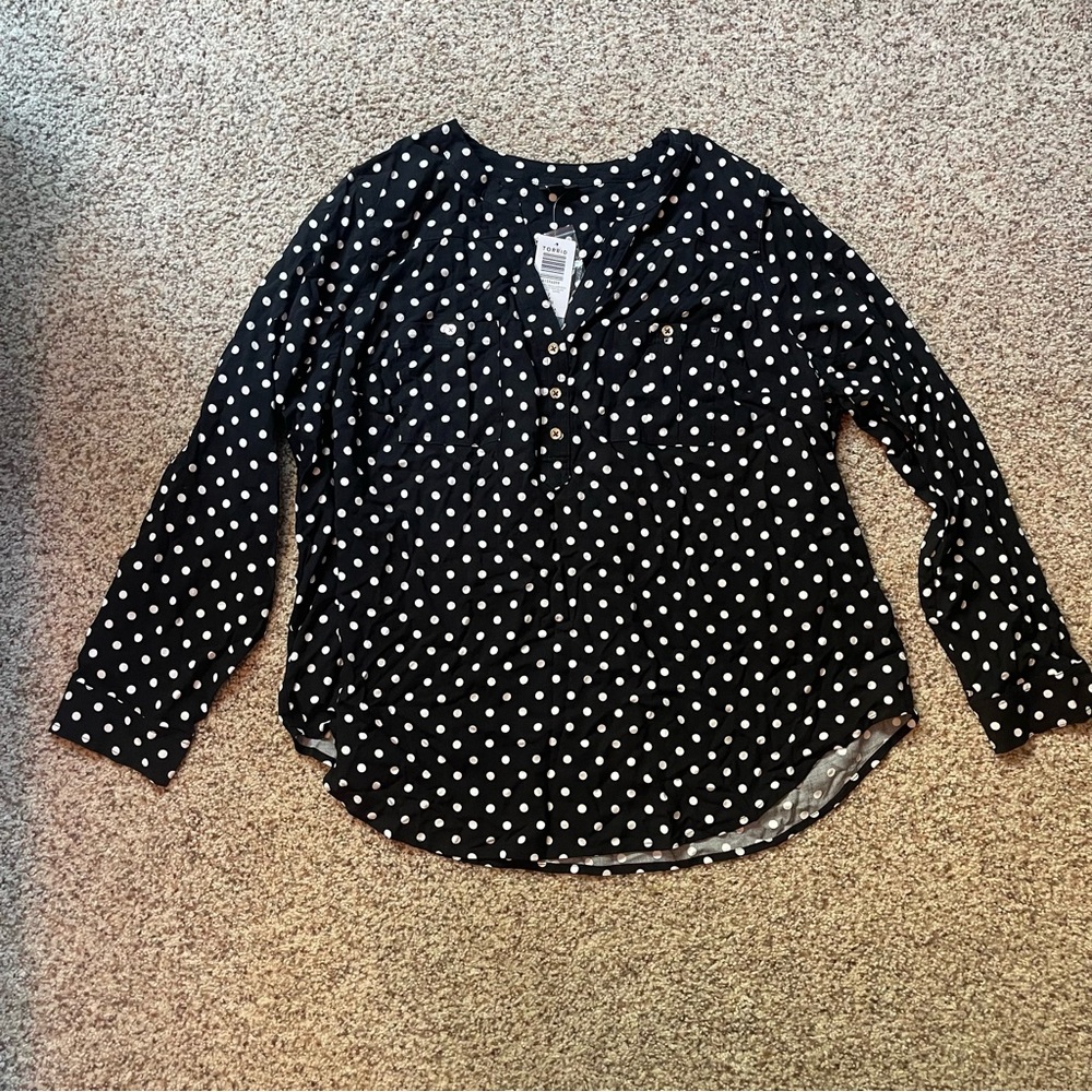 Torrid Harper black and white polka dot blouse